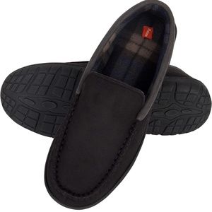 Hanes Men's Textured Moccasin Slipper Black Unisex Men’s Size 8-9